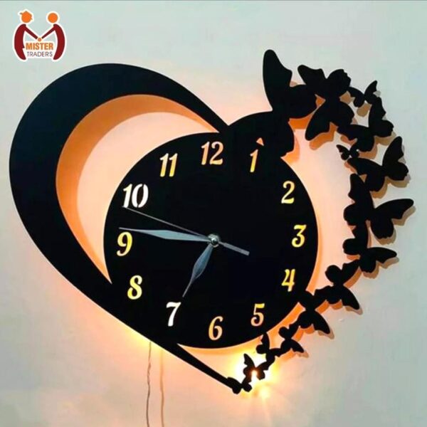 Heart Wooden Wall Clock with Premium Light