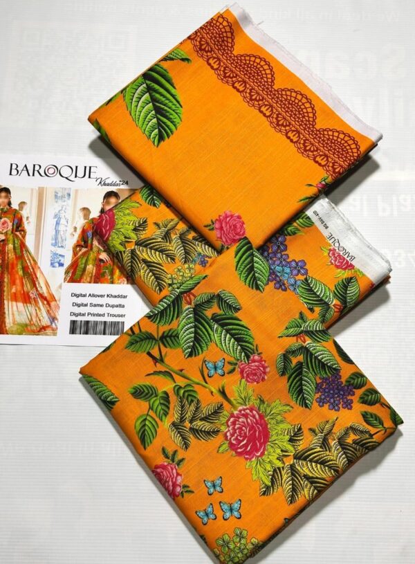 3 Pcs Women's Unstitched Khaddar Printed Suit - Image 3