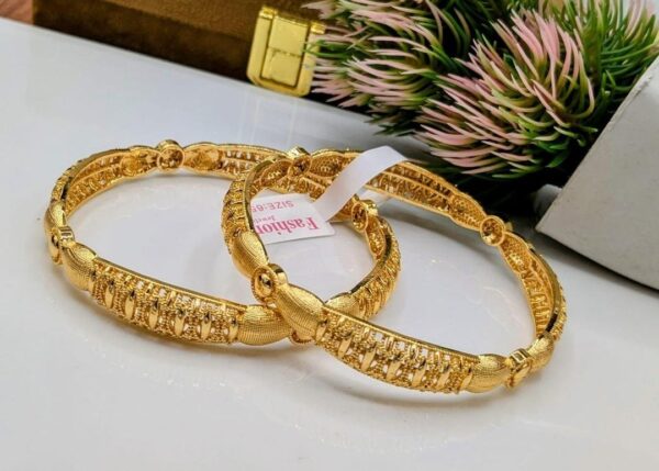 2Pc Traditional Gold Plated Gemstone Kara Bangle