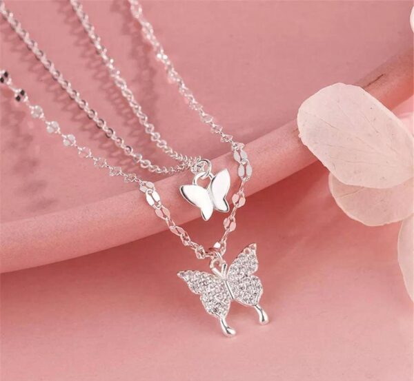 1Pc Alloy Silver Plated Double Layered Butterfly Design Pendent - Image 2