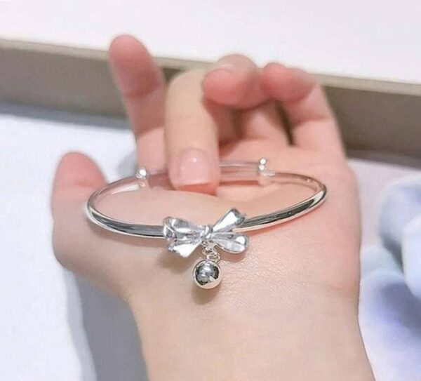 1Pc Alloy Silver Plated Bow Shape Charm Kara Bracelet - Image 5