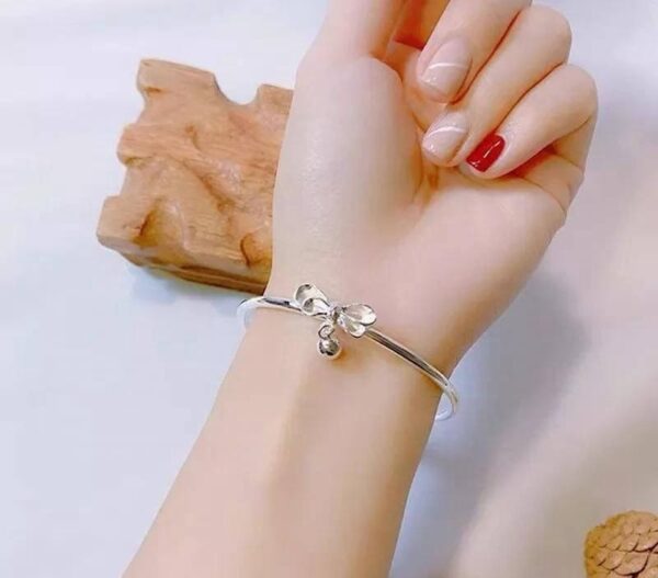 1Pc Alloy Silver Plated Bow Shape Charm Kara Bracelet - Image 4