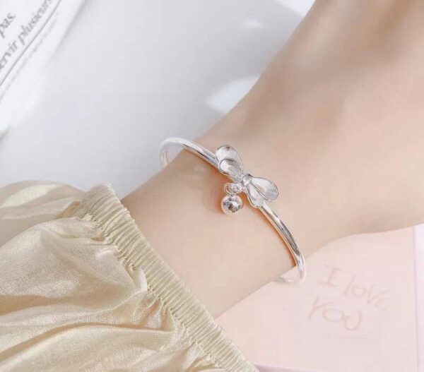 1Pc Alloy Silver Plated Bow Shape Charm Kara Bracelet - Image 3