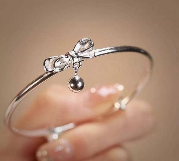 1Pc Alloy Silver Plated Bow Shape Charm Kara Bracelet - Image 2